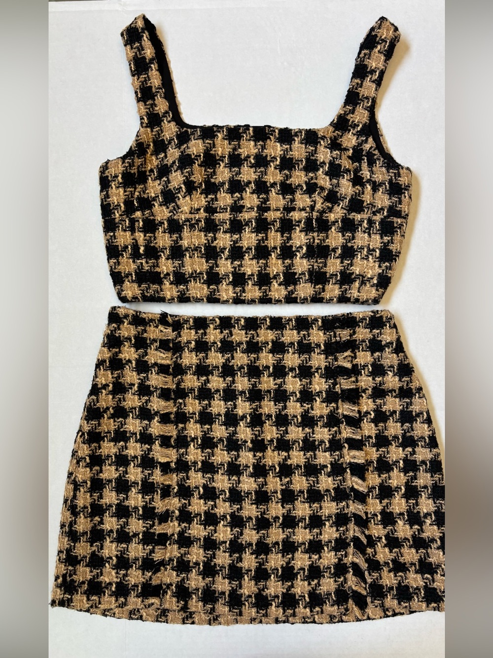 House of Harlow 1960 Black Gold Tweed 2 Pc Crop Top Mini Skirt Set S/M